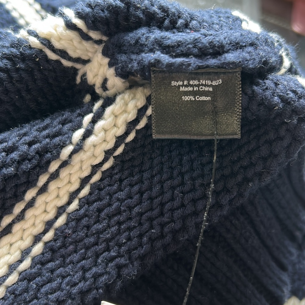 Jenni Kayne Chloe Striped Cotton Crewneck Sweater Boxy Navy Blue White Stripe L - Picture 7 of 11